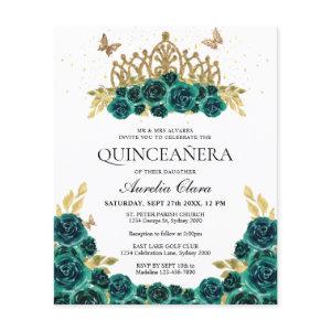 BUDGET Glam Green Floral Gold Tiara Quinceanera