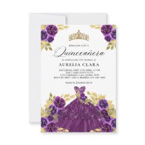 BUDGET Glam Purple Dress Floral 15th Quinceañera Note Card