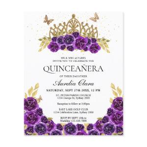 BUDGET Glam Purple Floral Gold Tiara Quinceanera