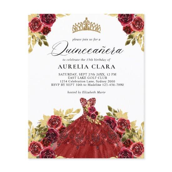 BUDGET Glam Red Dress Floral 15th Quinceañera