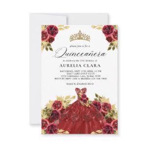 BUDGET Glam Red Dress Floral 15th Quinceañera Note Card
