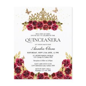 BUDGET Glam Red Floral Gold Tiara Quinceanera
