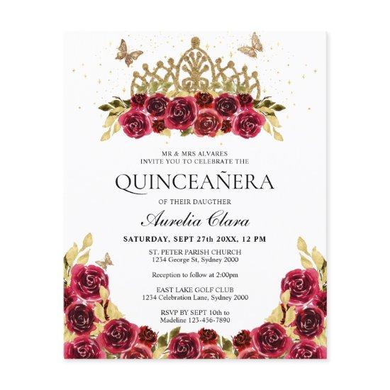 BUDGET Glam Red Floral Gold Tiara Quinceanera