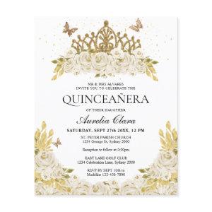 Budget Glam White Floral Gold Tiara Quinceanera