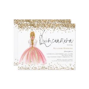 Budget Glitter Blonde Pink Gown Quinceanera Invite