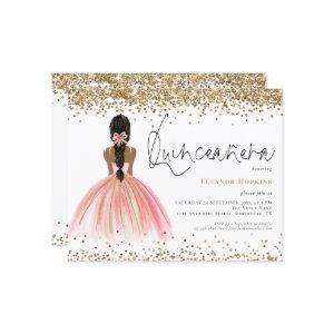 Budget Glitter Dark Hair Pink Gown Quinceanera
