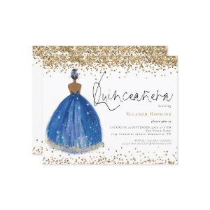 Budget Glitter Navy Dress Girl Quinceanera Invite