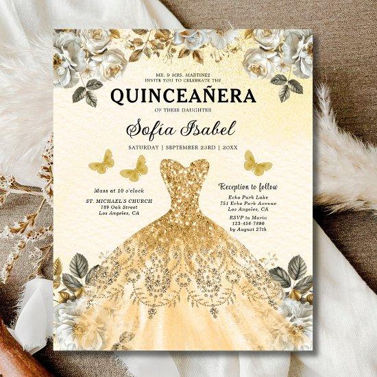 Budget Gold Bilingual Spanish Quinceanera Flyer