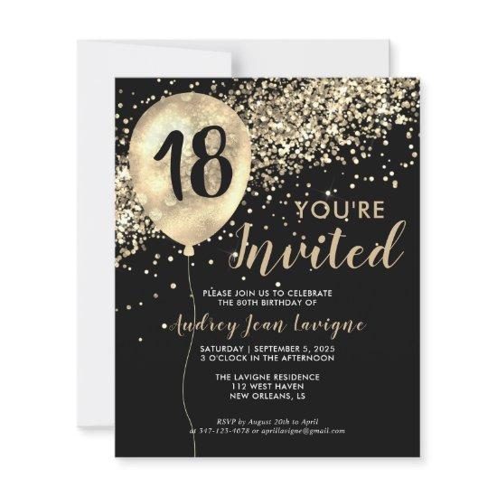 Budget Gold Glitter Balloon Black 18th Birthday