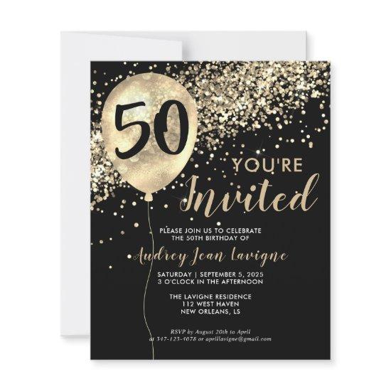Budget Gold Glitter Balloon Black 50th Birthday