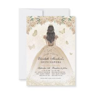 Budget Gold Glitter Floral Princess Quinceañera Note Card