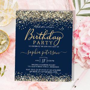 Budget Gold Glitter Navy Blue Birthday