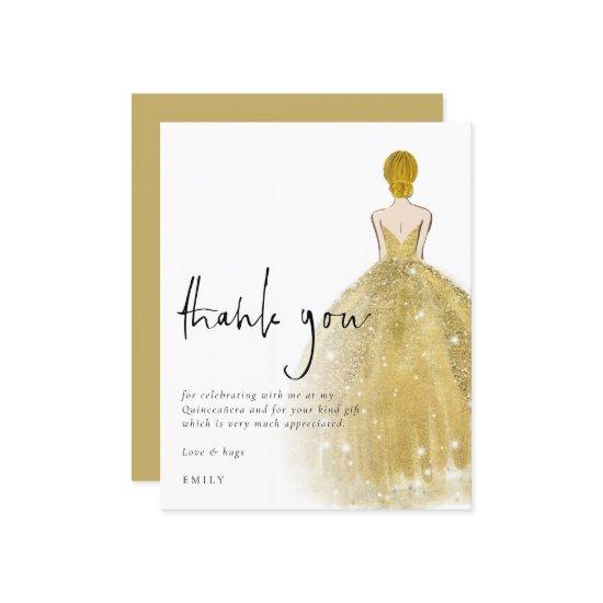 Budget Gold Gown Blonde Girl Quinceañera Thanks