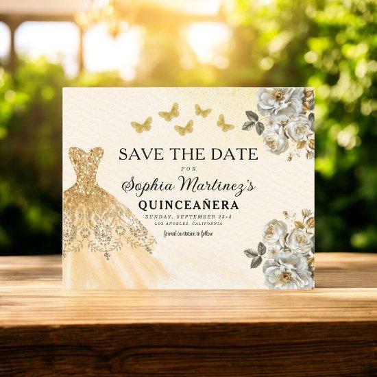 Budget Gold Save the Date Birthday Quinceanera Flyer