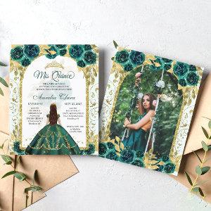 Budget Green Floral Princess Photo Quinceanera