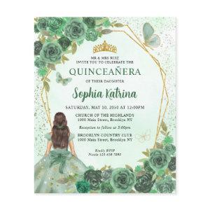 Budget Green Gold Chic Floral Princess Quinceañera