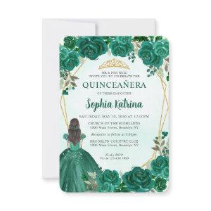 Budget Green Gold Chic Floral Princess Quinceañera Note Card