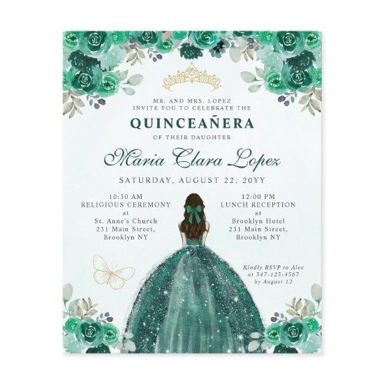 Budget Green Gold Floral Glam Princess Quinceañera