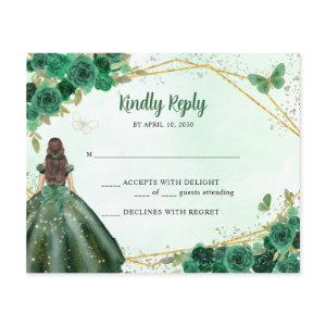 Budget Green Gold Floral Princess QR Code RSVP