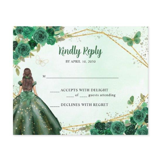 Budget Green Gold Floral Princess QR Code RSVP