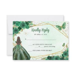 Budget Green Gold Floral Princess QR Code RSVP Note Card