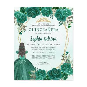 Budget Green Gold Floral Princess Quinceañera