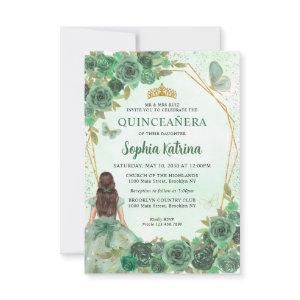 Budget Green Gold Floral Princess Quinceañera Note Card