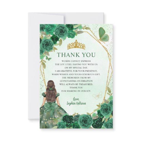 Budget Green Gold Princess Mis Quince Thank You Note Card
