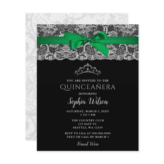 Budget Green Ribbon Lace Quinceañera