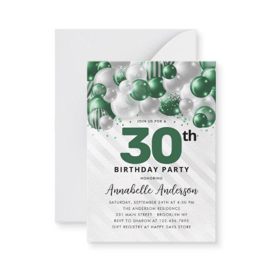 Budget Green Silver Balloon Glam Glitter Birthday Note Card