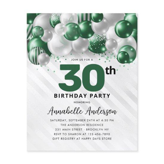 Budget Green Silver Balloon Glitter 30th Birthday
