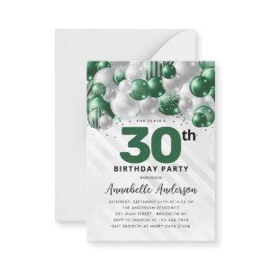 Budget Green Silver Balloon Glitter 30th Birthday Note Card