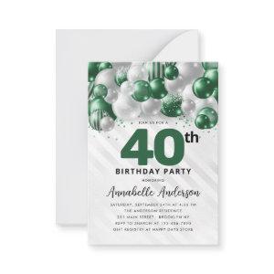 Budget Green Silver Balloon Glitter 40th Birthday Note Card