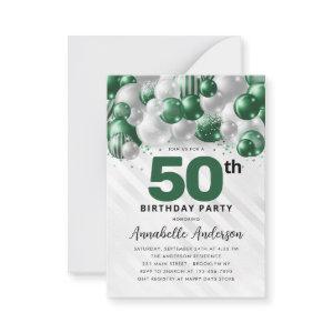 Budget Green Silver Balloon Glitter 50th Birthday Note Card