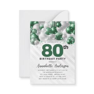 Budget Green Silver Balloon Glitter 80th Birthday Note Card