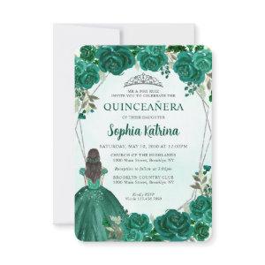 Budget Green Silver Floral Princess Quinceañera Note Card