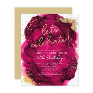 Budget Hot Pink Gold Glitter Alcohol Ink Birthday