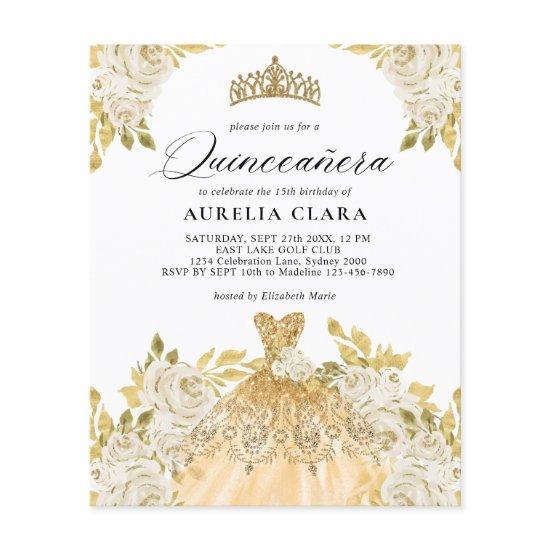 BUDGET Ivory Gold Dress Floral 15th Quinceañera