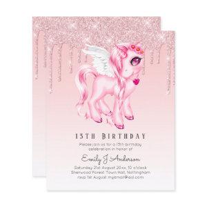BUDGET Kids Birthday Invite Pink Unicorn