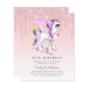 BUDGET Kids Birthday Invite Pink Unicorn