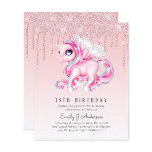 BUDGET Kids Birthday Invite Pink Unicorn