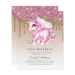 BUDGET Kids Birthday Invite Pink Unicorn
