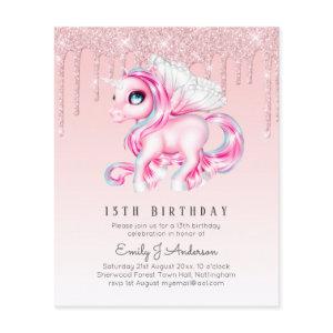 BUDGET Kids Birthday Invite Pink Unicorn Flyer