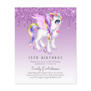 BUDGET Kids Birthday Invite Purple Unicorn Flyer