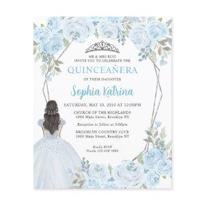 Budget Light Blue Gray Floral Princess Quinceañera