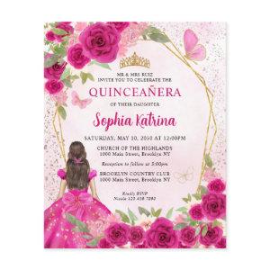 Budget Magenta Gold Floral Princess Quinceañera
