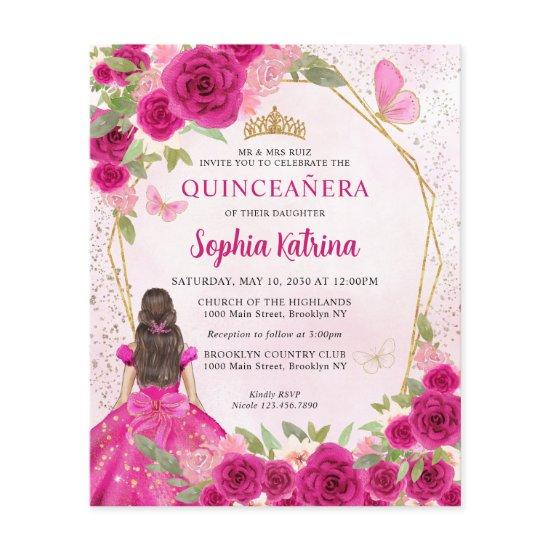 Budget Magenta Gold Floral Princess Quinceañera