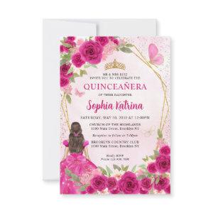 Budget Magenta Gold Floral Princess Quinceañera Note Card