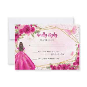 Budget Magenta Hot Pink Gold Floral Princess RSVP Note Card