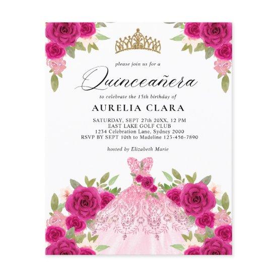 BUDGET Magenta Pink Dress Floral 15th Quinceañera